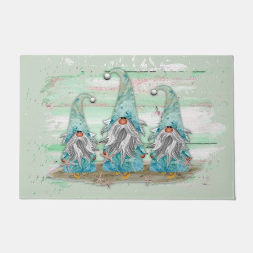 Tropical Blue Watercolor Beach Gnomes Doormat