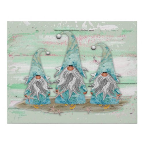 Tropical Blue Watercolor Beach Gnomes Faux Canvas Print