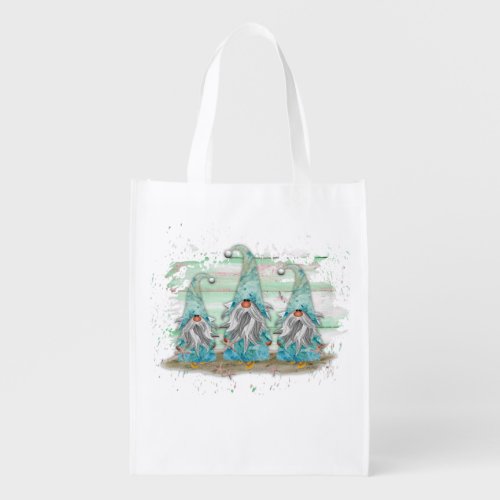 Tropical Blue Watercolor Beach Gnomes Grocery Bag