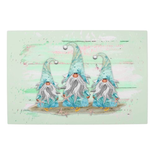 Tropical Blue Watercolor Beach Gnomes Metal Print