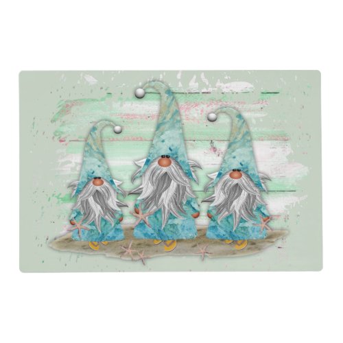 Tropical Blue Watercolor Beach Gnomes Placemat