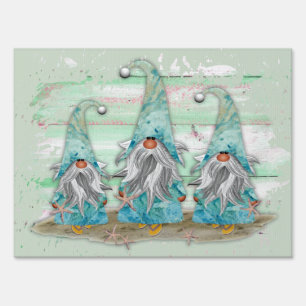 Tropical Blue Watercolor Beach Gnomes Sign