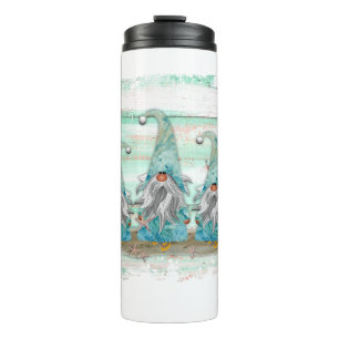 Tropical Blue Watercolor Beach Gnomes Thermal Tumbler