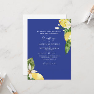 Tropical Blue Watercolor Lemons Wedding Invitation