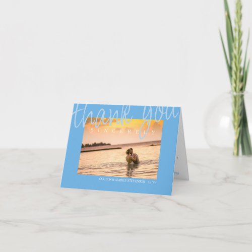 Tropical Blue Wedding Photo Thank You Card