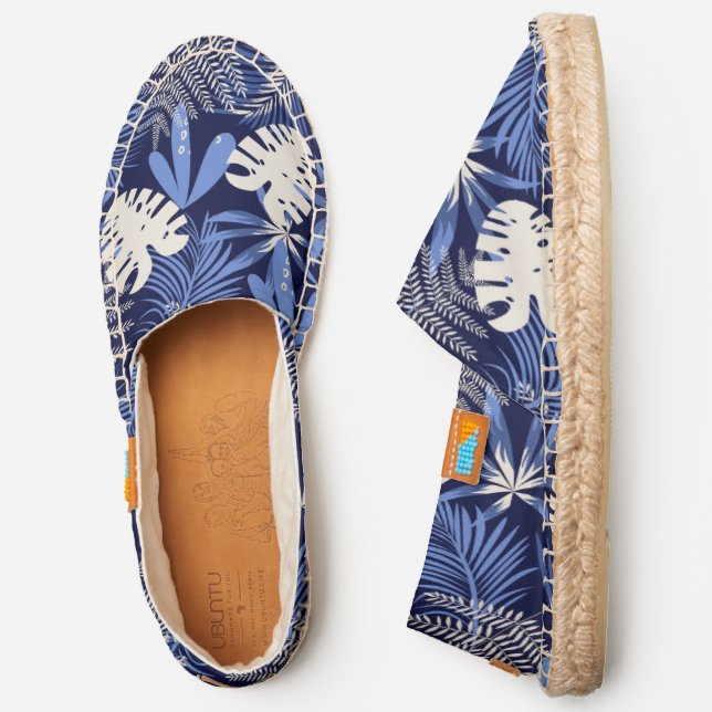 Tropical Blue White Floral Pattern Espadrilles (Side)