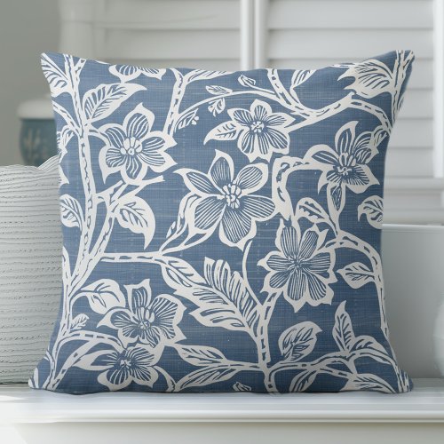 Tropical Blue  White Floral Throw Pillow