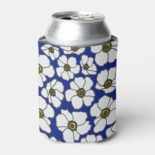 Tropical Blue White Flowers  Can Cooler