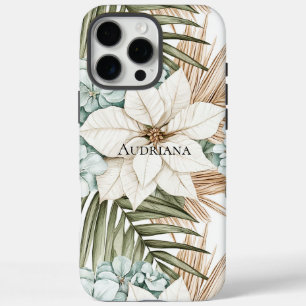 Tropical Blue White Flowers iPhone 16 Pro Max Case