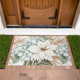 Tropical Blue White Flowers Doormat