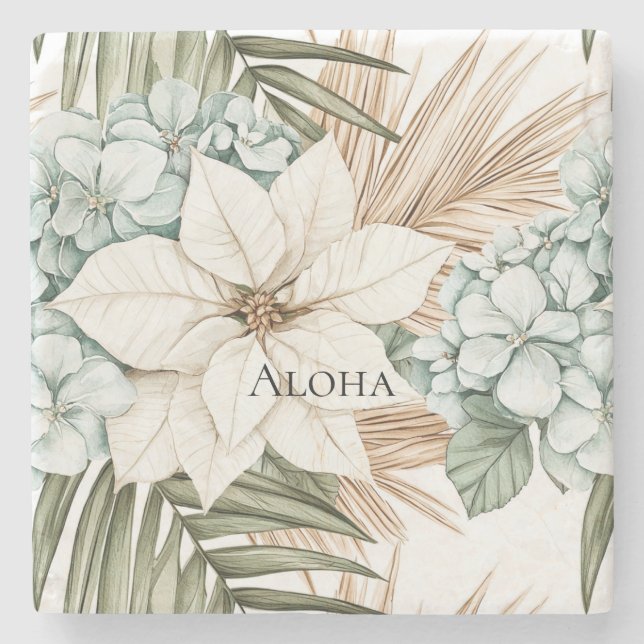 Tropical Blue White Flowers   Stone Coaster (Front)