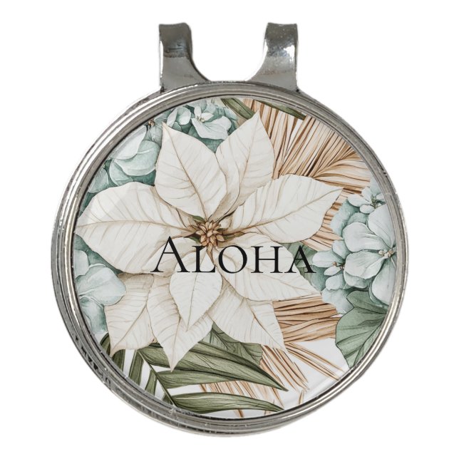 Tropical Blue White Flowers Wedding Golf Hat Clip (Front)