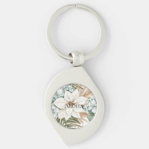 Tropical Blue White Flowers Wedding Keychain