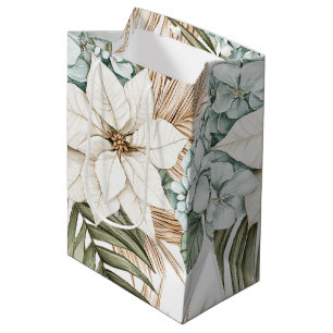 Tropical Blue White Flowers Wedding Medium Gift Bag