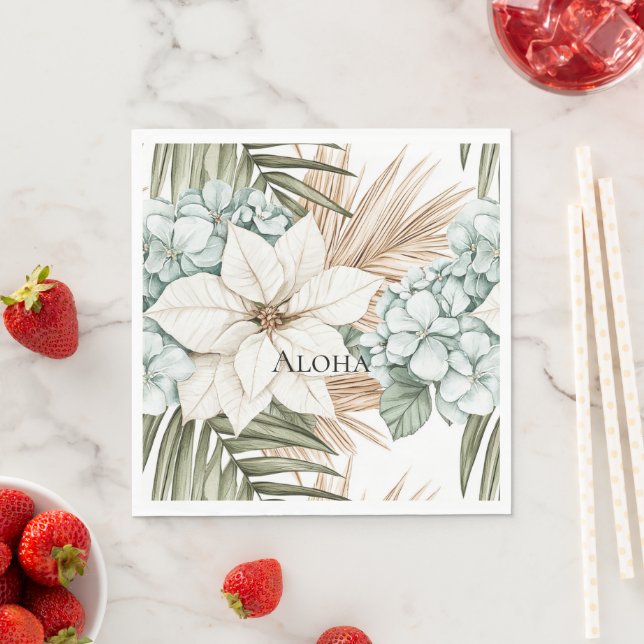 Tropical Blue White Flowers Wedding Napkins (Insitu)
