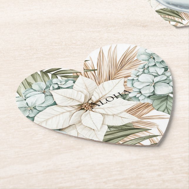 Tropical Blue White Flowers Wedding Paper Coaster (Angled)