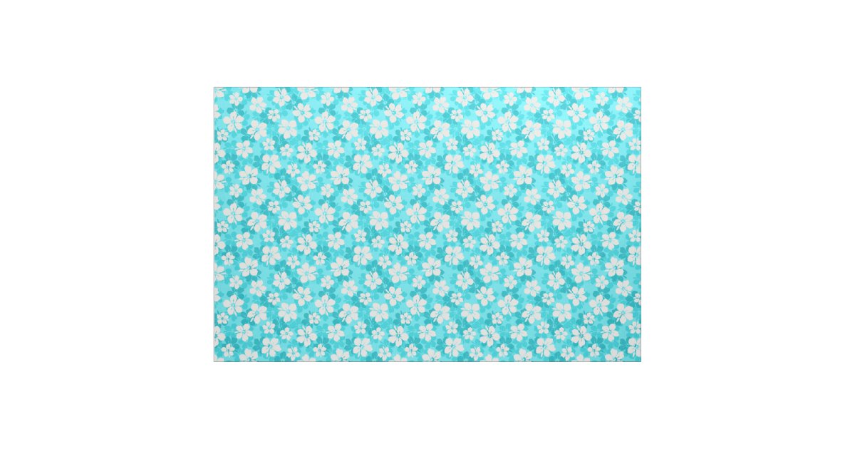 Blue & White Hibiscus Hawaiian Fabric – Polycotton Blend main image 1