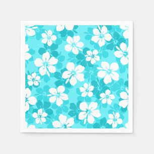 Tropical Blue White Hibiscus Flowers Pattern Napkins