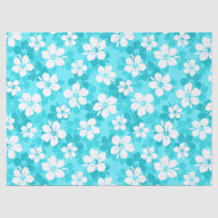 Tropical Blue White Hibiscus Flowers Pattern Tissue Paper