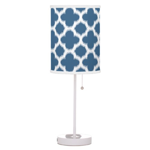 Tropical Blue White Ikat Quatrefoil Art Pattern Table Lamp