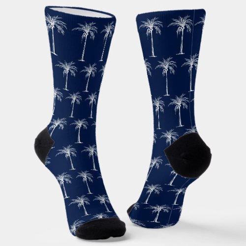 Tropical Blue White Palm Tree Pattern Socks