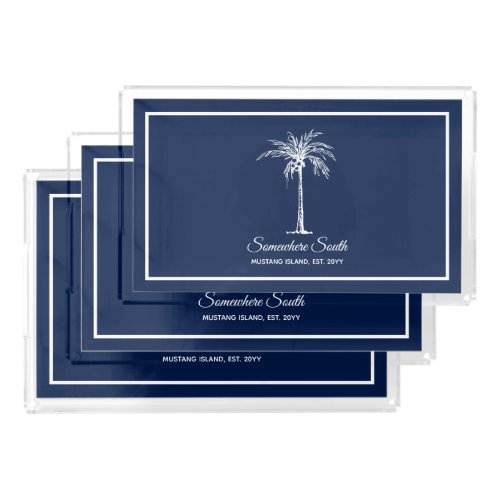 Tropical Blue White Palm Tree Personalized Acrylic Tray