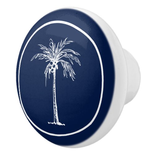 Tropical Blue White Palm Tree Personalized Ceramic Knob