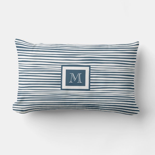 Tropical Blue White Stripe Lumbar Pillow (Front)