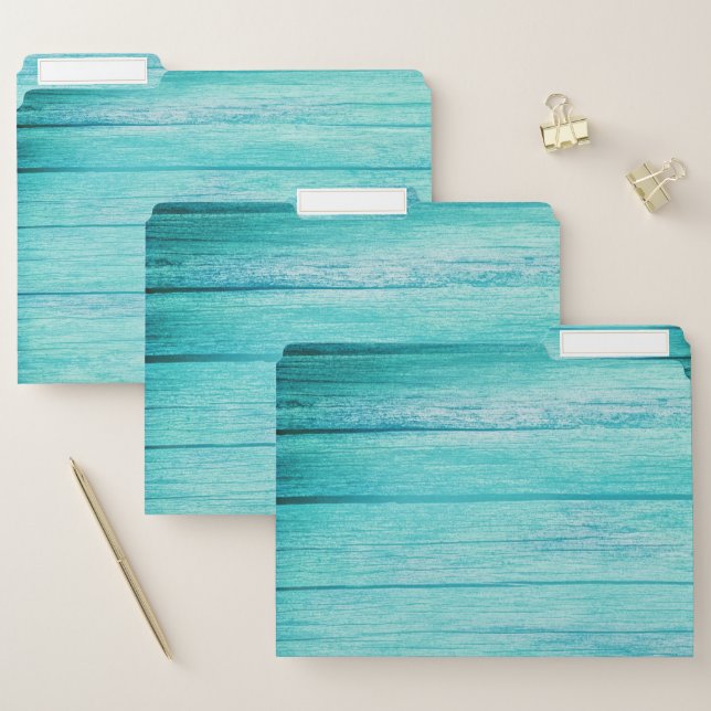 Tropical Blue Wood Grain Set of File Folders (Set)