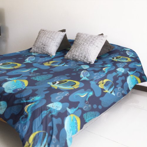 Tropical Blue Yellow Fishes Illustration Duvet Cover