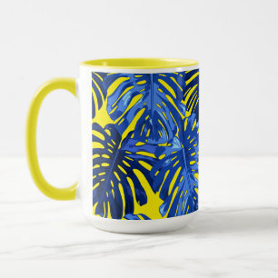 Tropical Blue Yellow Jungle Leaves Colorful Mug