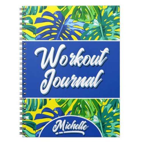 Tropical Blue Yellow Jungle Leaves Workout Notebook