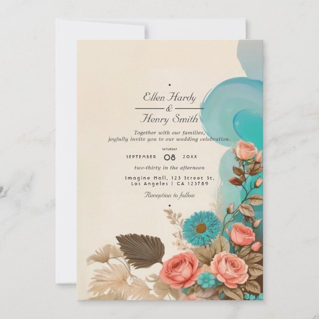 Tropical Blues & Greens Eco-friendly Beach Wedding Invitation (Front)
