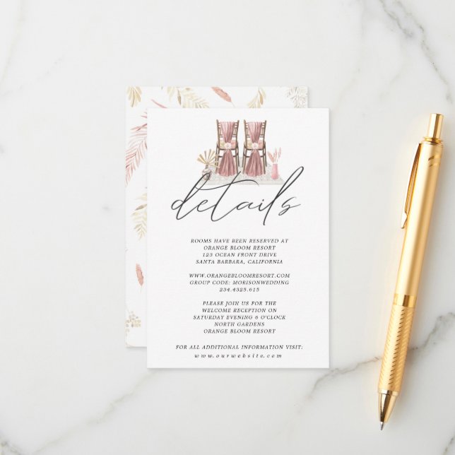 tropical blush bohemian wedding Details Enclosure Card (Front/Back In Situ)