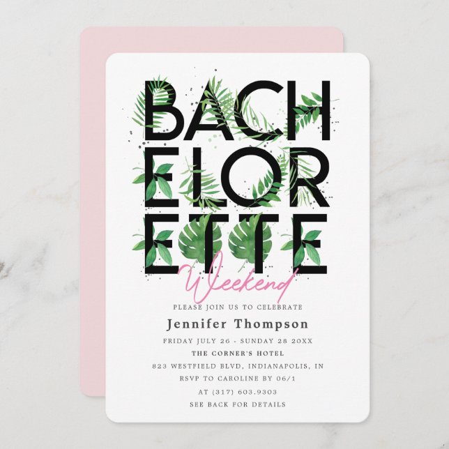 Tropical Blush Flamingo Bachelorette Weekend Invitation (Front/Back)