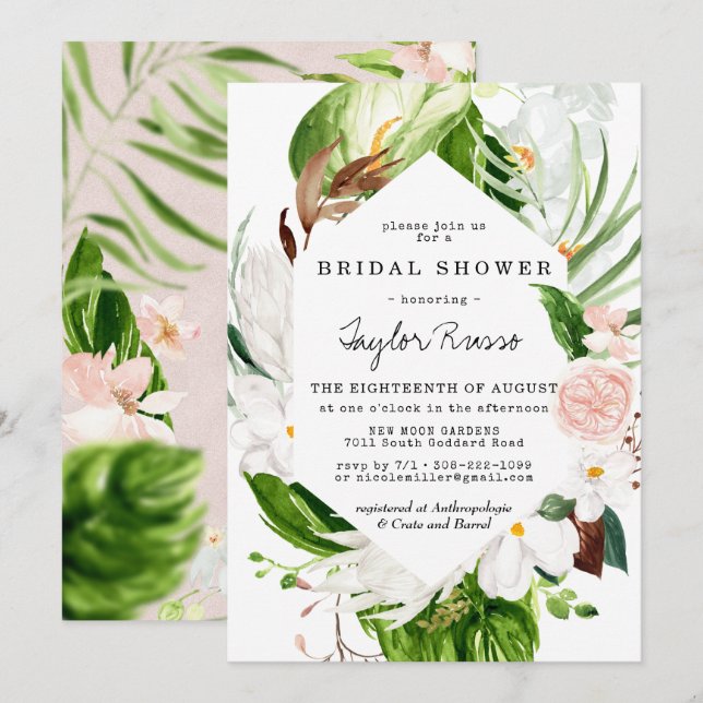 Tropical Blush Floral Bridal Shower Invitation (Front/Back)