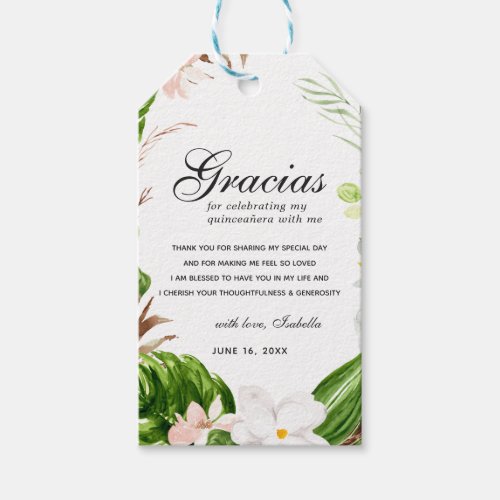 Tropical Blush Floral Quinceaera Thank You Gift Tags