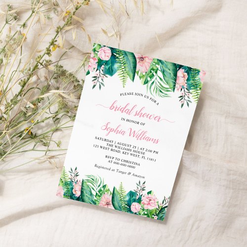 Tropical Blush Flowers Bridal Shower Invitation