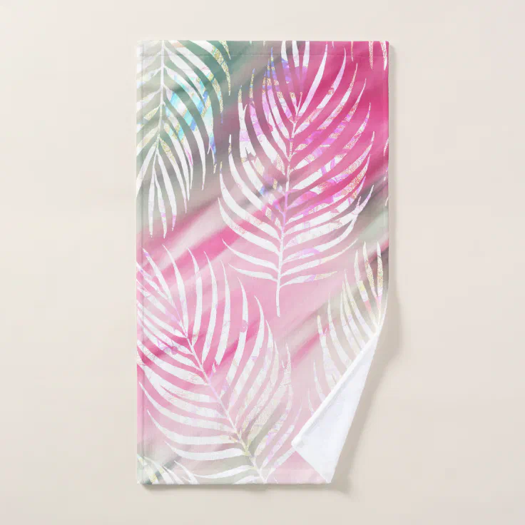 Tropical blush mint green white watercolor floral hand towel Zazzle
