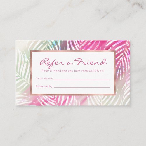 Tropical blush mint green white watercolor floral referral card