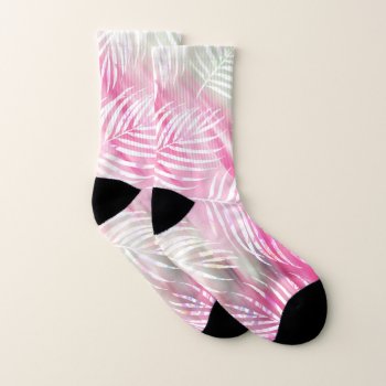 Tropical Blush Mint Green White Watercolor Floral Socks by pink_water at Zazzle