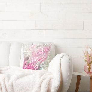 Tropical blush mint green white watercolor floral throw pillow