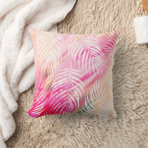 Tropical blush mint green white watercolor floral throw pillow