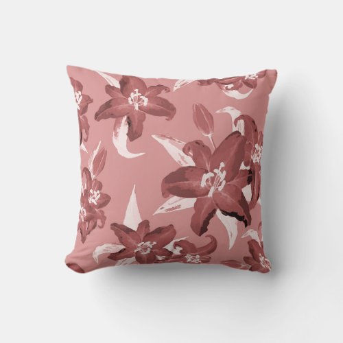 Tropical Blush Pink  White Lily Floral Pattern Throw Pillow