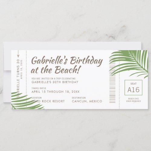 Tropical Boarding Pass Beach Birthday Trip Invitation