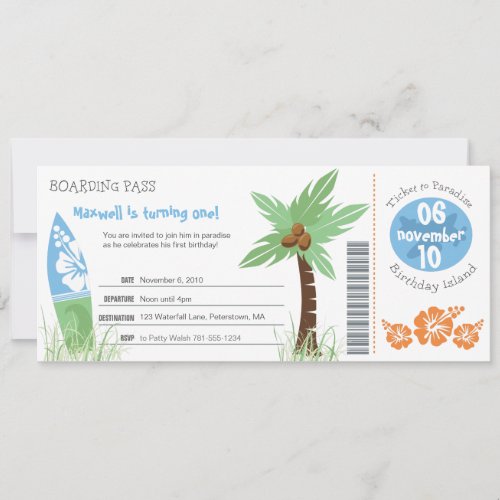 Tropical Boarding Pass Birthday Invitation