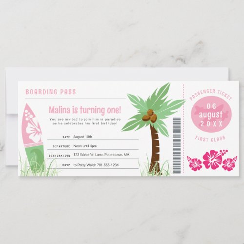 Tropical Boarding Pass Birthday Invitation