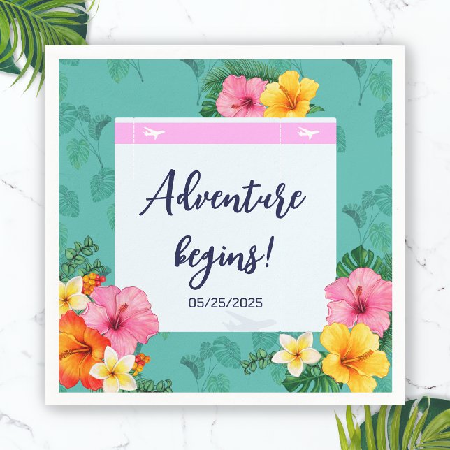 Tropical Boarding Pass Destination Wedding Napkins (Boarding Pass Wedding Reception Napkin)