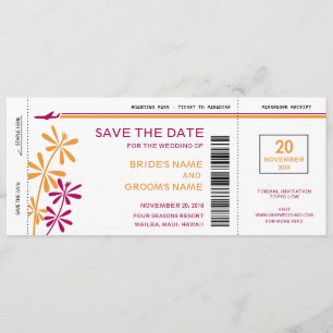 Tropical Boarding Pass Save the Date Invitations