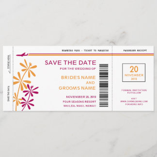 Tropical Boarding Pass Save the Date Invitations
